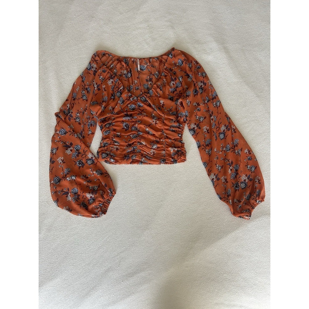 NWT Free People Final Rose Blouse Rust Combo Floral V-Neck Women's Size Small - Picture 3 of 8
